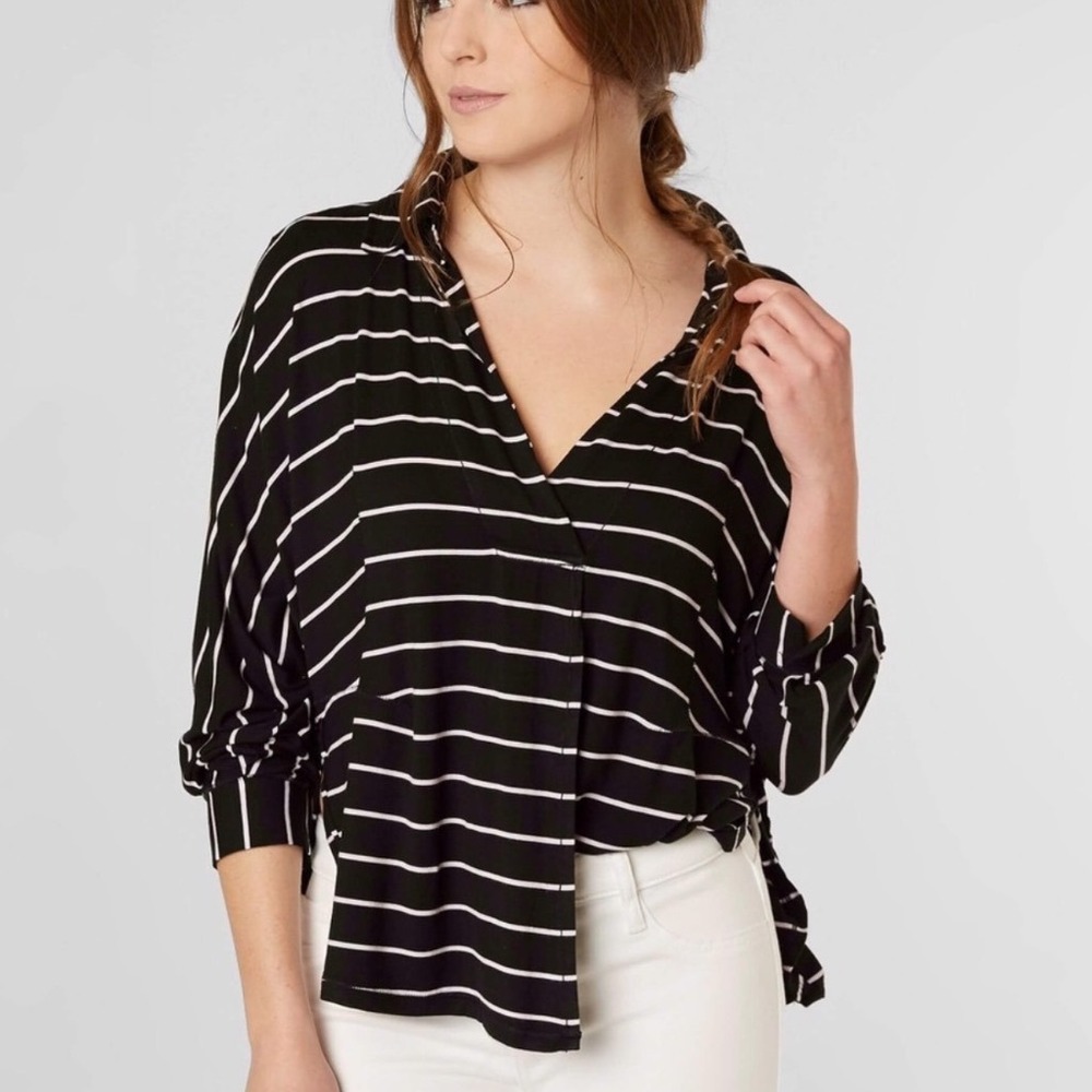 Free People We The Free Black White Striped Oversized Dolman Top Womens Medium